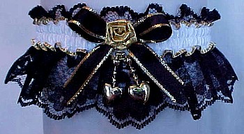 White Moire Band and Black Lace Garters. Black and White Garters. Black satin bow with gold edge and trim. MyGarters, My Garters, MyPromGarter, MyPromGarters, MyBridalGarter, My Black Lace Garter, garter, garders, garder