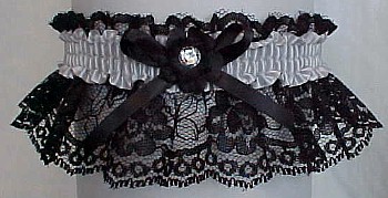Black & Silver Garter with Silver Satin Band,Bow, Crystal Rhinestone, and no Marabou Feathers. garter, garders, garder