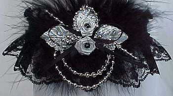 Black and Silver Garters. Black Lace Garters with Deluxe Silver Pearls and Marabou Feathers. Silver and Black Garters. MyGarters, My Garters, MyBridalGarter, MyPromGarter, MyPromGarters, MyBridalGarter, My Black Lace Garter, garter, garders, garder