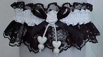 Black and White Double Hearts Garter. Prom Garter - Wedding Garter - Bridal Garter