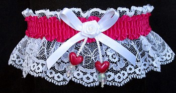 Azalea Double Hearts Garter on White Lace for Wedding Bridal Prom Dance