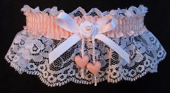 Moonstone Double Hearts Garter on White Lace for Wedding Bridal Prom