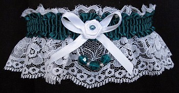 Teal Faceted Beads Garter on White Lace for Wedding Bridal Prom
