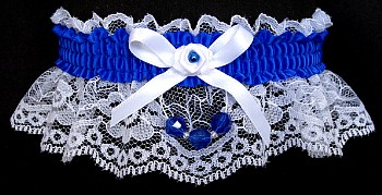 Electric Blue Faceted Beads Garter on White Lace for Homecoming