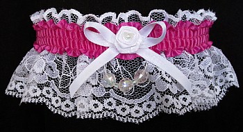 Wild Berry Faceted Beads Garter on White Lace for Wedding Bridal Prom