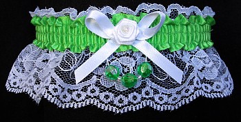 Pure Green Faceted Beads Garter on White Lace for Homecoming