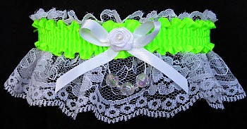 Key Lime Faceted Beads Garter on White Lace for Homecoming