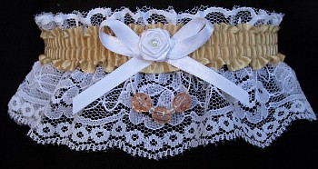 Raw Silk Faceted Beads Garter on White Lace for Wedding Bridal Prom