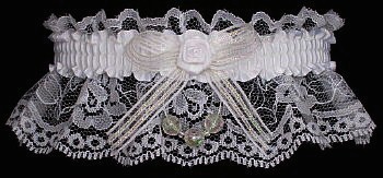 White Lace Wedding Bridal Garter with Crystal Aurora Borealis Faceted Beads. garders, garder
