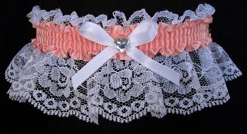 Coral Ice Rhinestone Garter for Prom Wedding Bridal on White Lace