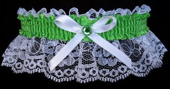 Pure Green Rhinestone Garter for Prom Wedding Bridal on White Lace