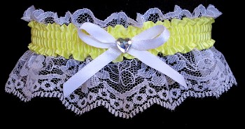Baby Maize Yellow Rhinestone Garter for Prom Wedding Bridal on White Lace