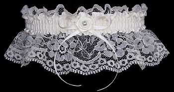 Toss Wedding Garter on Ivory Lace w/ Ivory Rose & Silver Pearl Eye. garders, garder
