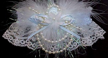 Deluxe Blue Trim Bridal Floret Wedding Bridal Garter on Ivory Lace. garter, garders, garder