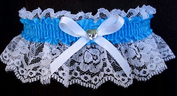 Neon Is Blue Rhinestone Garter for Prom Wedding Bridal on White Lace