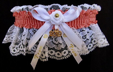 Pretty Prom Garter in Coral Blush with Imprint and Year Charm
