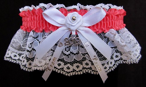 Pretty Prom Garter in Watermelon with Imprint and Year Charm