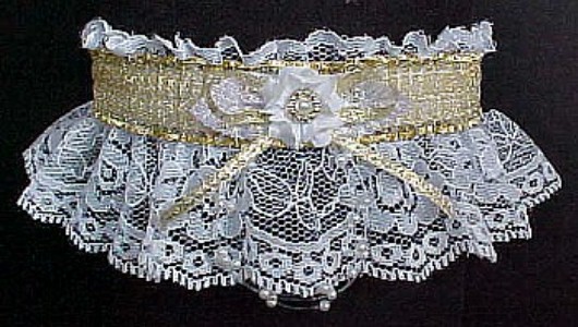 Totally Glam Metallic Gold and White Garter w/ Sheer Gold trim on white lace. garders