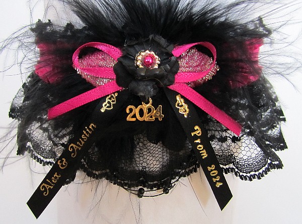 Personalized Prom Garter, Personalized Prom Ribbon Tails, Year Charm