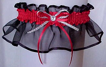 Black & Red Sheer Bridal Garter - Wedding Garter - Prom Garter - Fashion Garter. garder