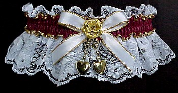 Moire Burgundy Garters with Star Trim on white lace. MyGarters, My Garters, MyBridalGarter, MyPromGarter, MyPromGarters, garter, garders, garder