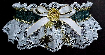 Moire Hunter Garters with Star Trim on white lace. MyGarters, My Garters, MyBridalGarter, MyPromGarter, MyPromGarters, garter, garders, garder