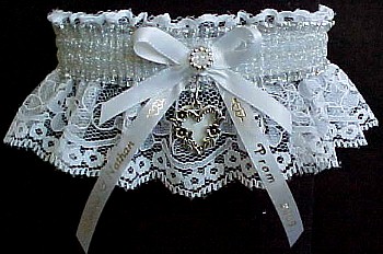 SHEER Silver Metallic Band on White Lace. Totally Glam Metallic Prom Garters.