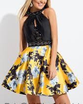 Short Black and Yellow Gold Dress for Homecoming Dance