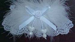 Double Hearts Bridal Garters on wedding whtie lace with Marabou feathers. MyGarters, My Garters, MyBridalGarter, MyPromGarter, MyPromGarters, garter, garders, garder