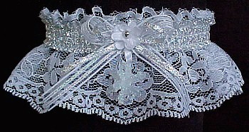 Metallic Silver and White Garter with Snowflake for Wedding Bridal Winter Dance Winter Formal Winter Ball.  garder