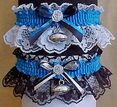 Sports Fan Bands Football Garter in Team Colors for Carolina Panthers. garders, garder