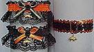 Biker Bands sequin or lace Garters in black & orange with a gold Hog charm