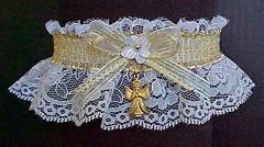 Gold and White Garter with Angel Charm