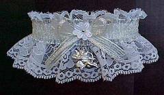 Silver and White Valentine Garter with Cupid Charm