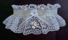 Cupid Garter. Custom Themed Silve Metallic Fancy Bands Custom Themed Garters