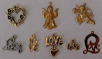 Charms. Angel, Cupid, Love, Love-Stacked, Love-Script, Open Heart, Love w/ Heart, Love Print