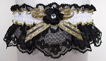 Black and White Rhinestone Garter for Prom Wedding Bridal on White Lace