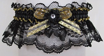 Black and Gold Rhinestone Garter for Prom Wedding Bridal on Black Lace