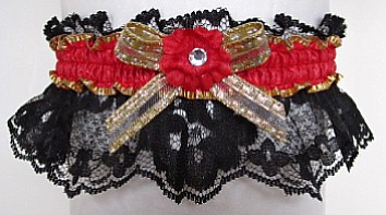 Red Rhinestone Garter for Prom Wedding Bridal on Black Lace