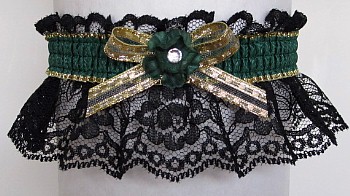 Forest Green Rhinestone Garter for Prom Wedding Bridal on Black Lace