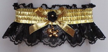 Fancy Bands™ Black & Gold Garter w/ Teddy Bear Charm. Prom Garter - Wedding Garter - Bridal Garter
