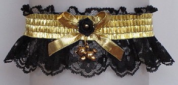 Fancy Bands Black & Gold Garter w/ Teddy Bear Charm. Prom Garter - Wedding Garter - Bridal Garter