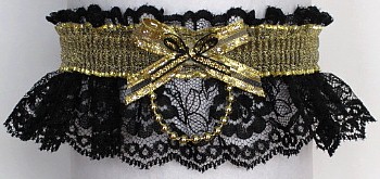 Metallic Gold and Black Garter with Pearls. Prom Garter - Wedding Garter - Bridal Garter