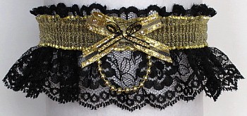 Fancy Bands Black & Gold Garter with Pearls. Prom Garter - Wedding Garter - Bridal Garter