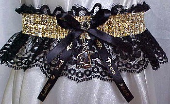 SHINY Gold Metallic Band on Black Lace. Glitzy Glitz Metallic Prom Garters.