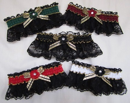 Black Lace Rhinestone / Red-Gold Garter / Green-Gold Garter / Burgundy Wine-Gold Garter / Black-White-Gold Garter / Black-Gold Garter