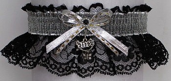 Fancy Bands™ Black & Silver Garter with Flirt Charm. Prom Garter - Wedding Garter - Bridal Garter. garders, garder