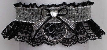 Fancy Bands™ Black & Silver Garter with Strand of Pearls & Heart. Prom Garter - Wedding Garter - Bridal Garter. garders, garder