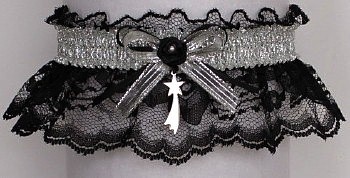 Fancy Bands™ Black & Silver Garter with Shooting Star Charm. Prom Garter - Wedding Garter - Bridal Garter. garders, garder