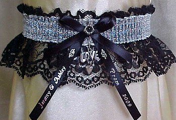 SHEER Silver Metallic Band on Black Lace. Totally Glam Metallic Prom Garters.